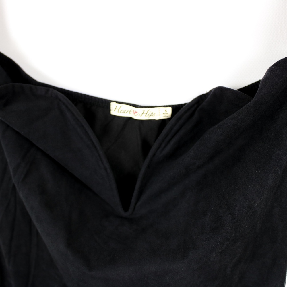 Black Off shoulder Faux Suede Bodycon Party Dress - Picture 6 of 6